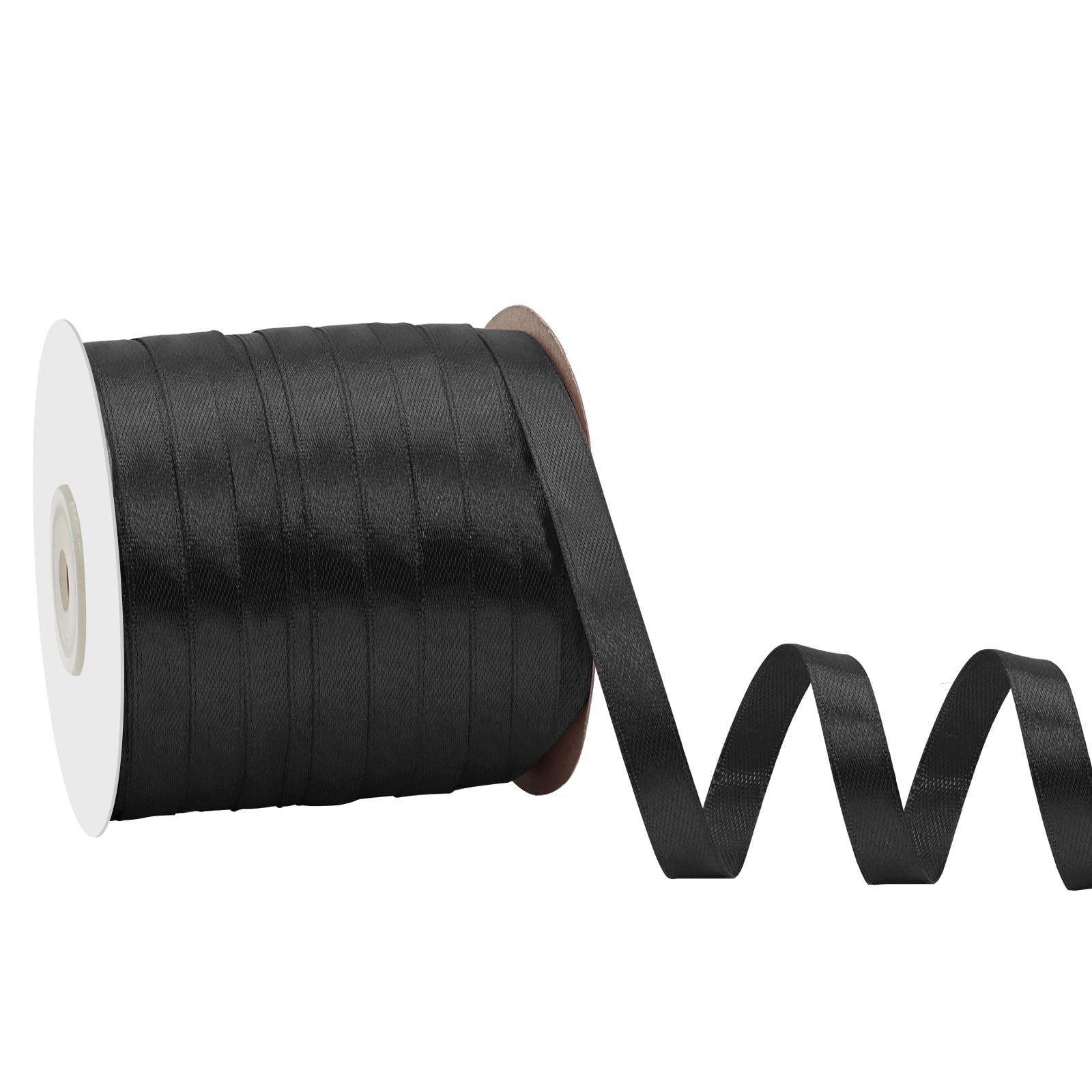 Solid Color Black Satin Ribbon 3/8 inch X 200 Yards Fabric Ribbons for Crafts…