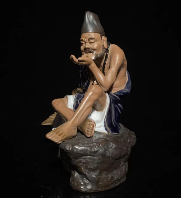 8.7″ China Pottery Porcelain Pure Handcrafted Living Buddha The Mad Monk Statue
