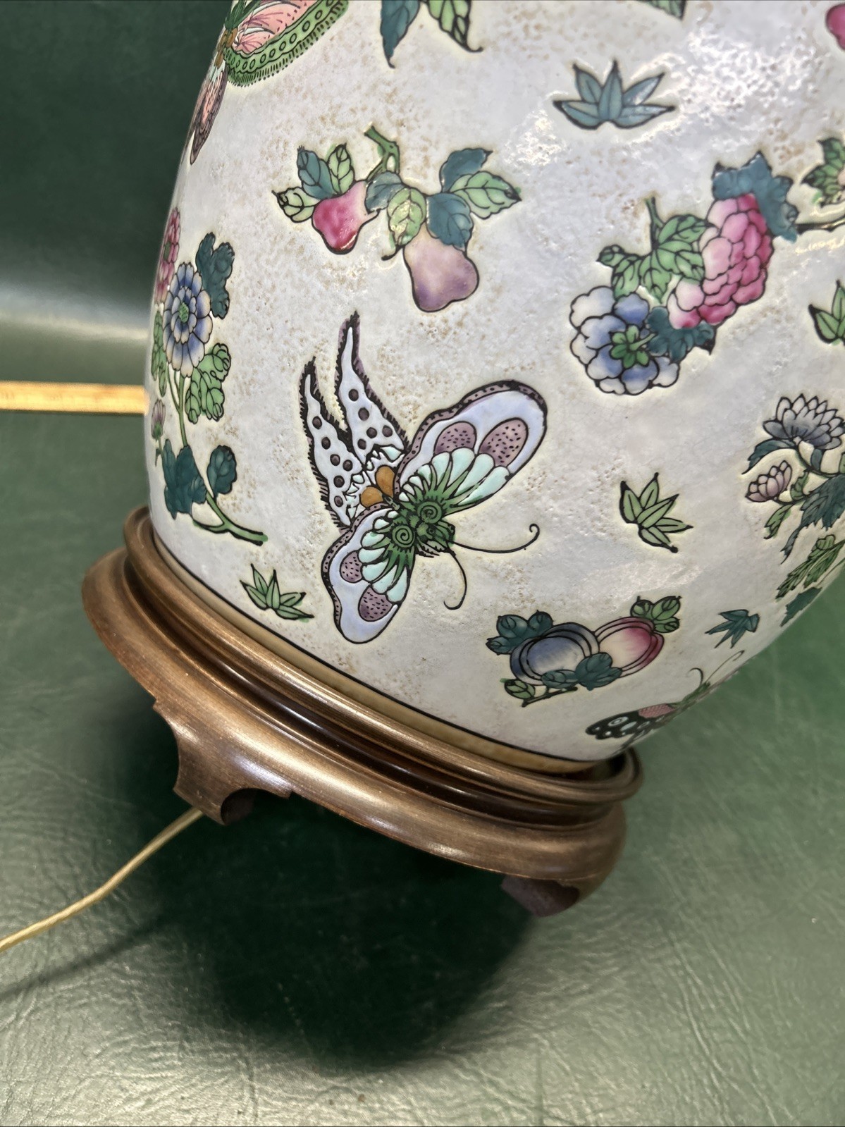 Vintage Large Chinese Famille Rose Ginger jar Lamp – Butterflies & Flowers 29″