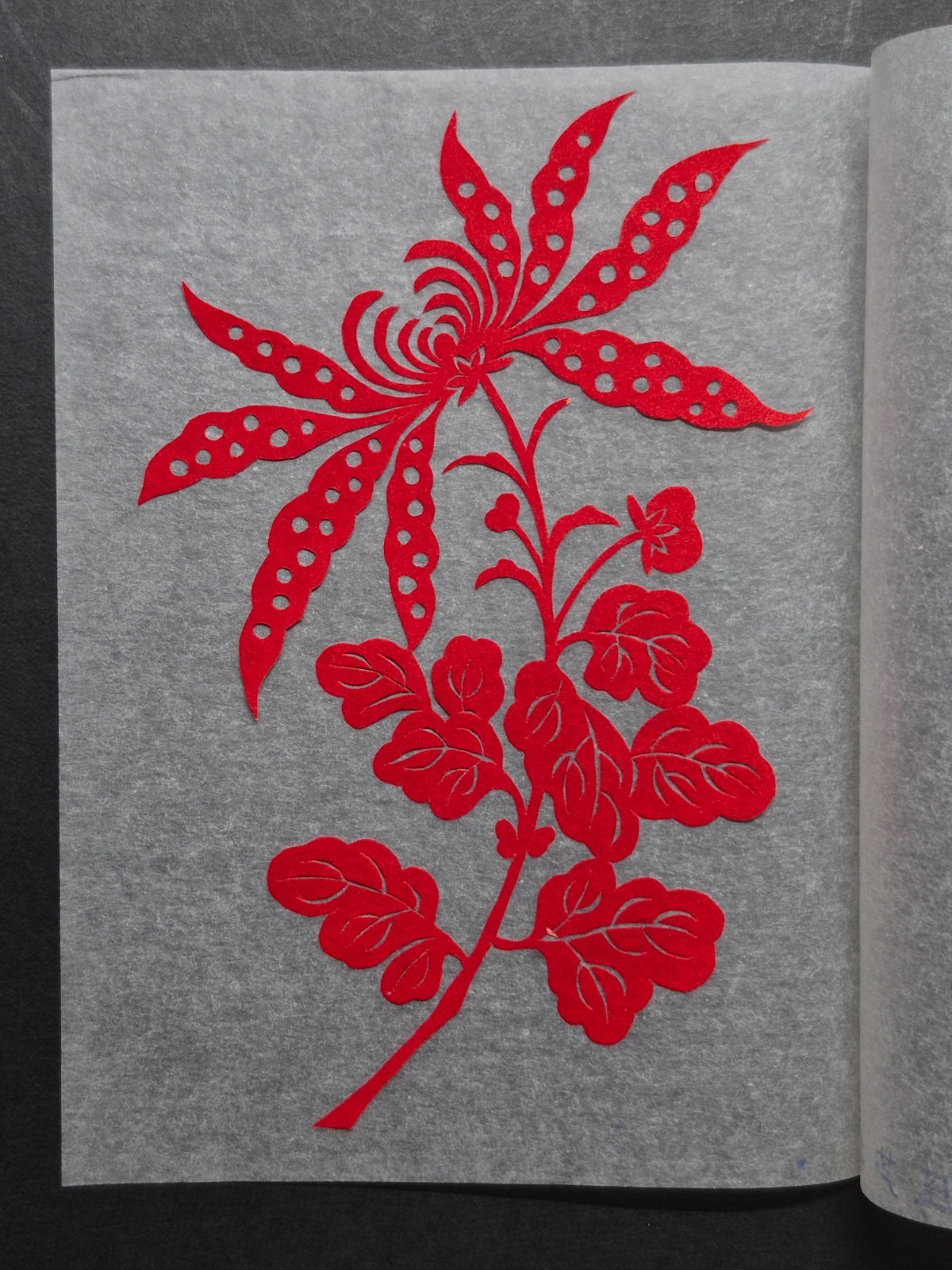 Unused Set of 10 Chinese Folk Art Red Paper cuts Botanical Flowers Designed
