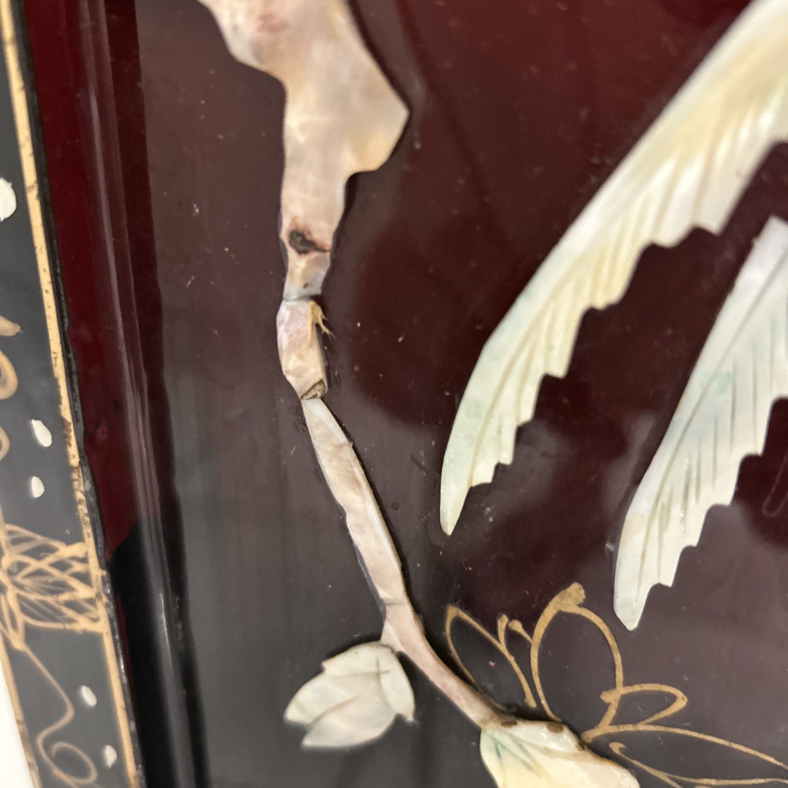 2 Vintage Oriental Asian White Mother of Pearl Four Panel Screen Flowers & Birds