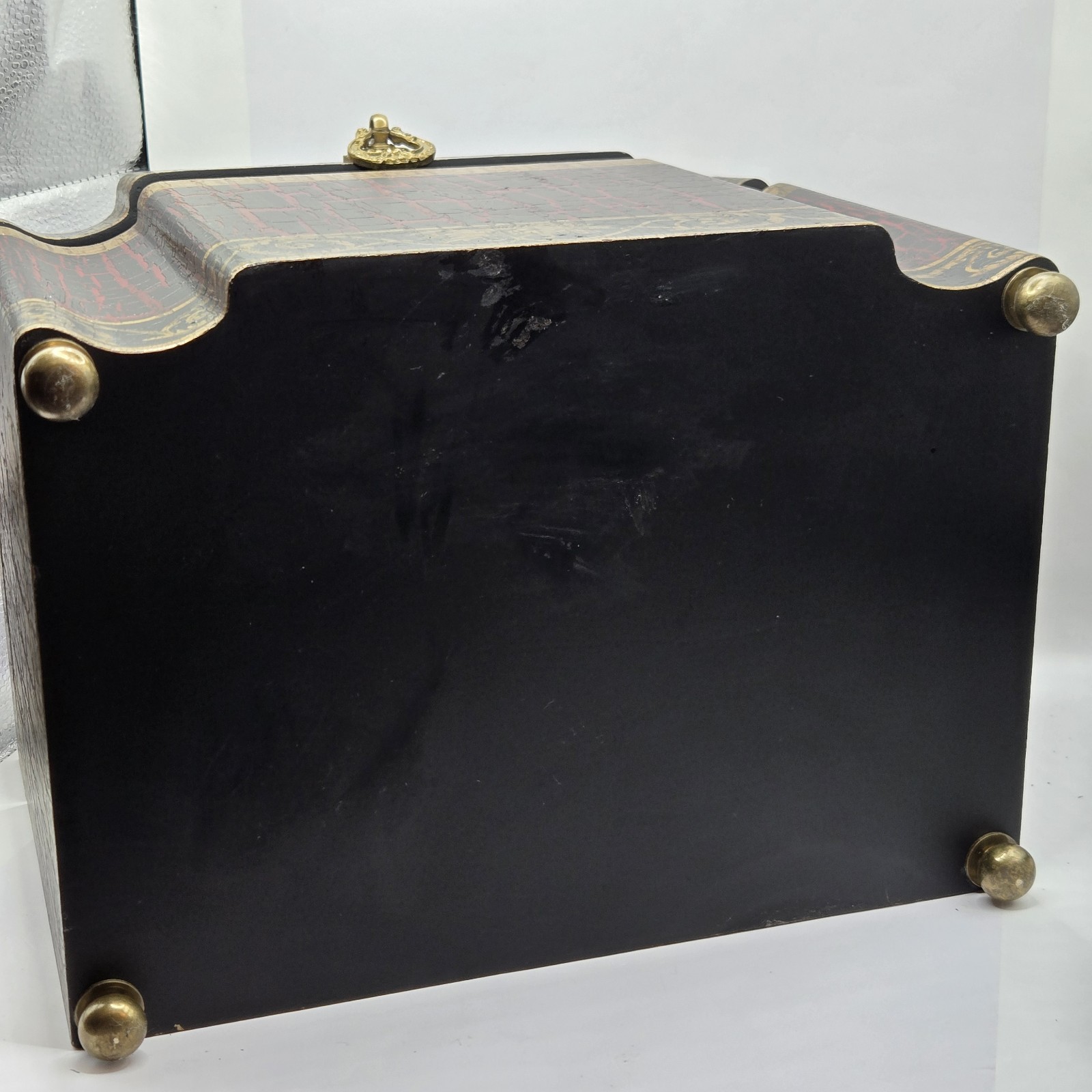 Vintage Large Asian Wood Pagoda Top Jewelry Box Storage, Brass Feet. 11×8×8.5″