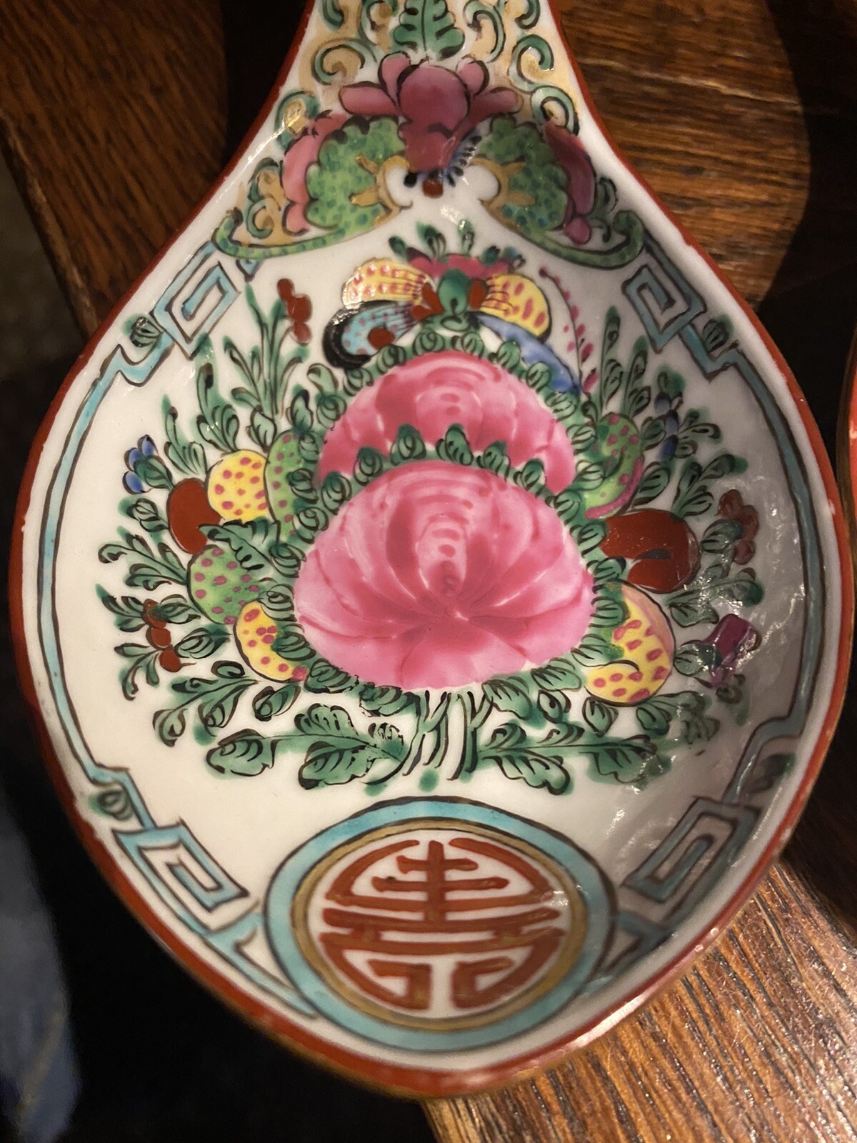 3 Large vintage Chinese hand enameled Porcelain SPOONS asia ceramic art