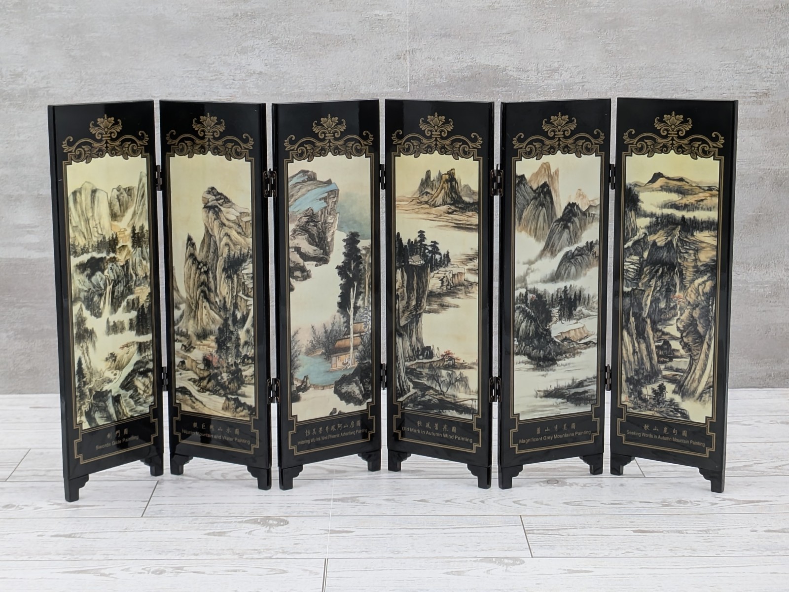 Black Lacquered Tabletop Folding Screen Chinese Painting Zhang Daqian Yuan