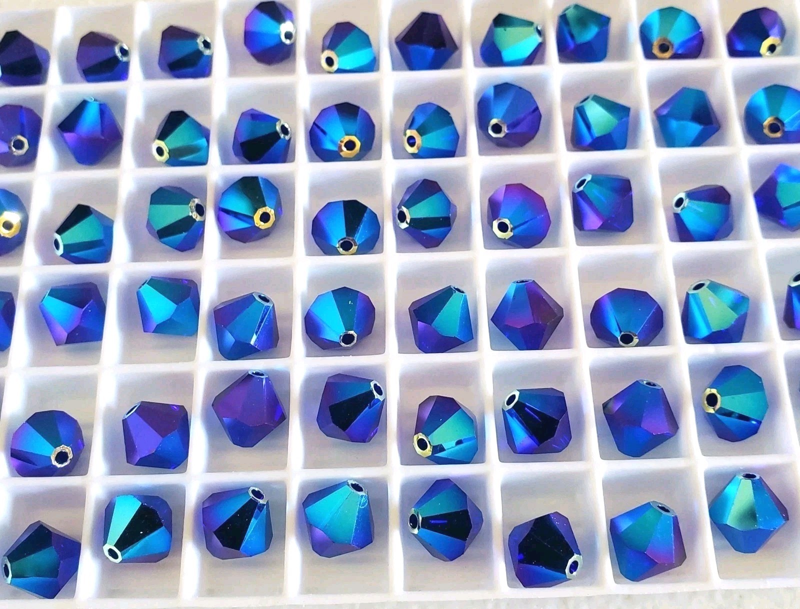 Vintage Swarovski 5301 8mm bicone beads Cobalt AB2X (8pcs) Very Rare