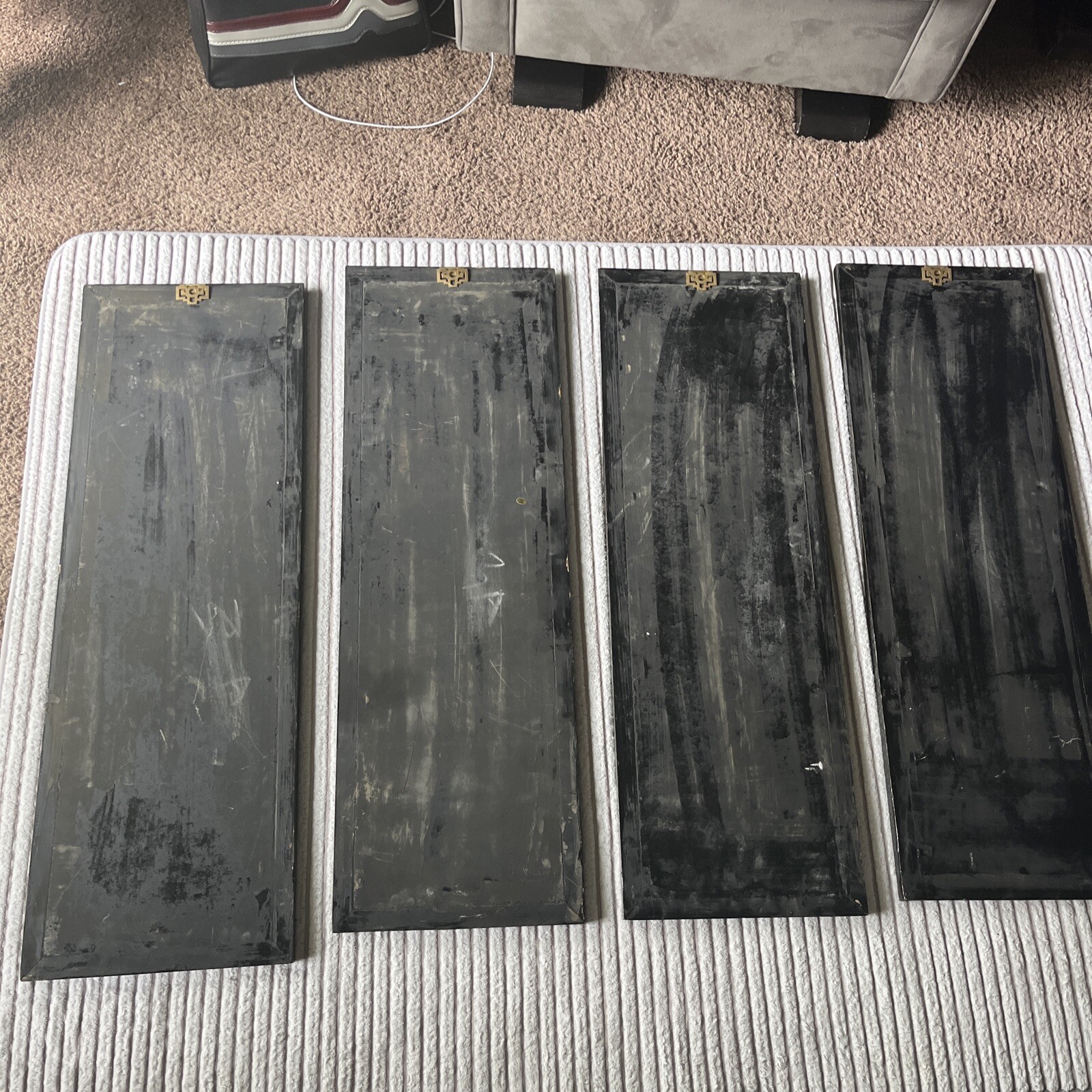 4 Asian/Oriental Hanging Wall Panels Mother Of Pearl Black Lacquer 36”X12” (READ