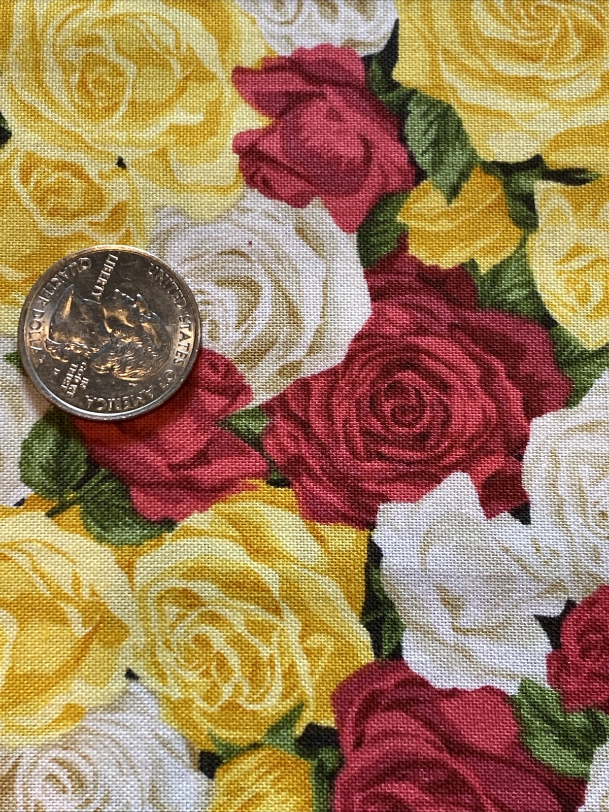 Summer Garden Cotton Fabric 1 Yd Red, Yellow & Cream Rose