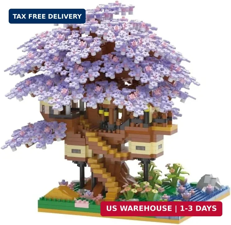 Kadablk Japanese Cherry Blossom Bonsai Tree,Sakura Tree House Model Micro Blocks