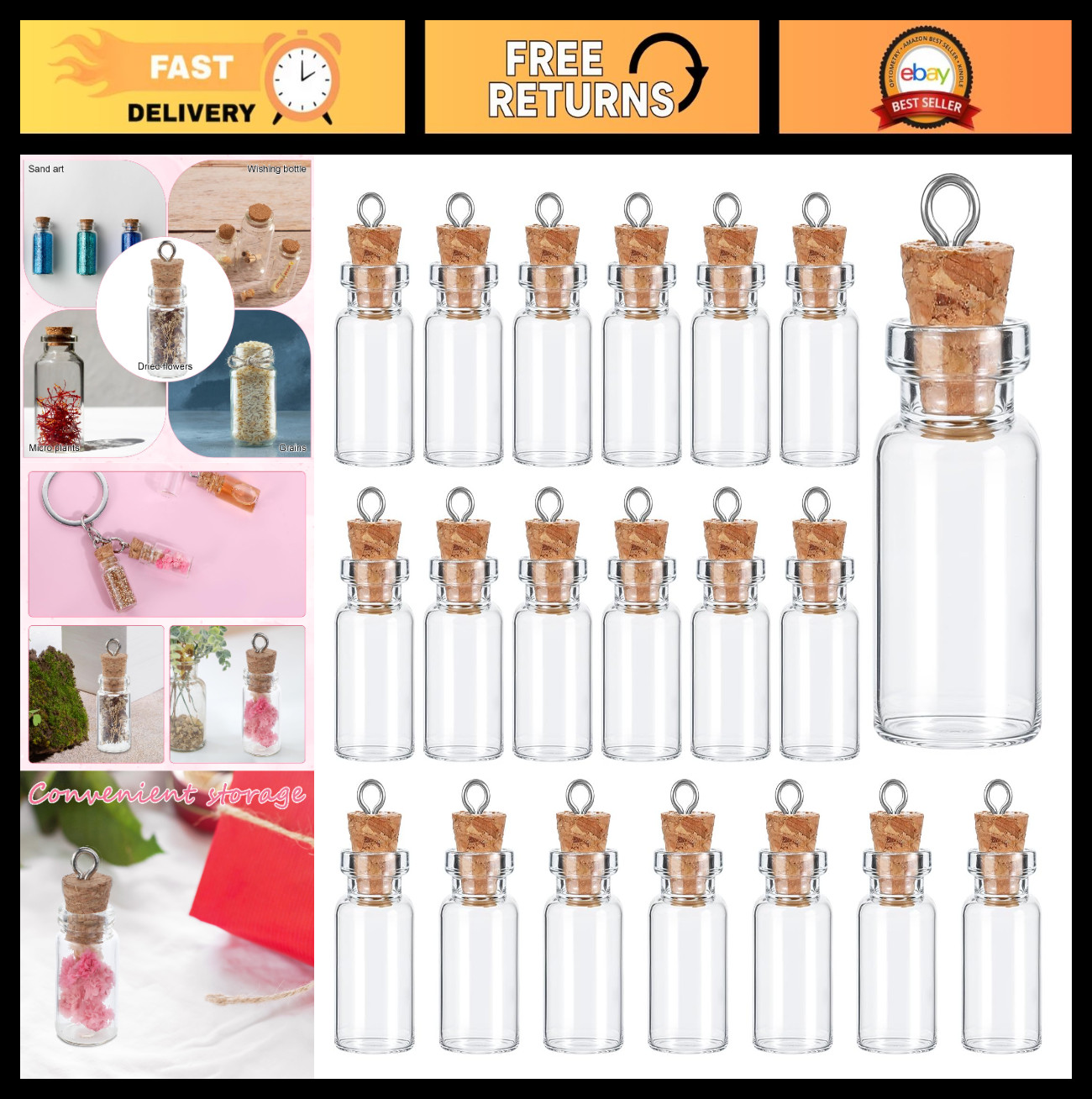 20Pcs Mini Glass Bottles with Cork – 1ml Empty Spell Jars for DIY Crafts, Weddin