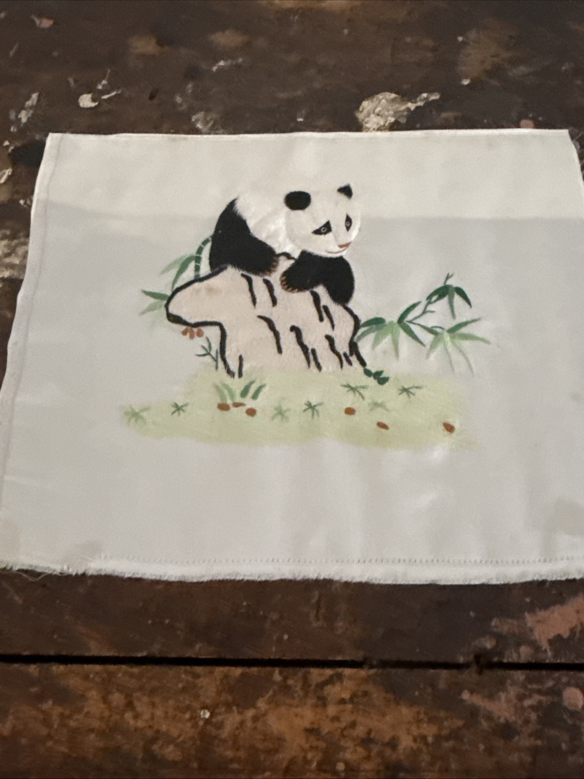 Vintage Chinese Panda Bear Suzhou Silk Embroidery Panels 9x 9