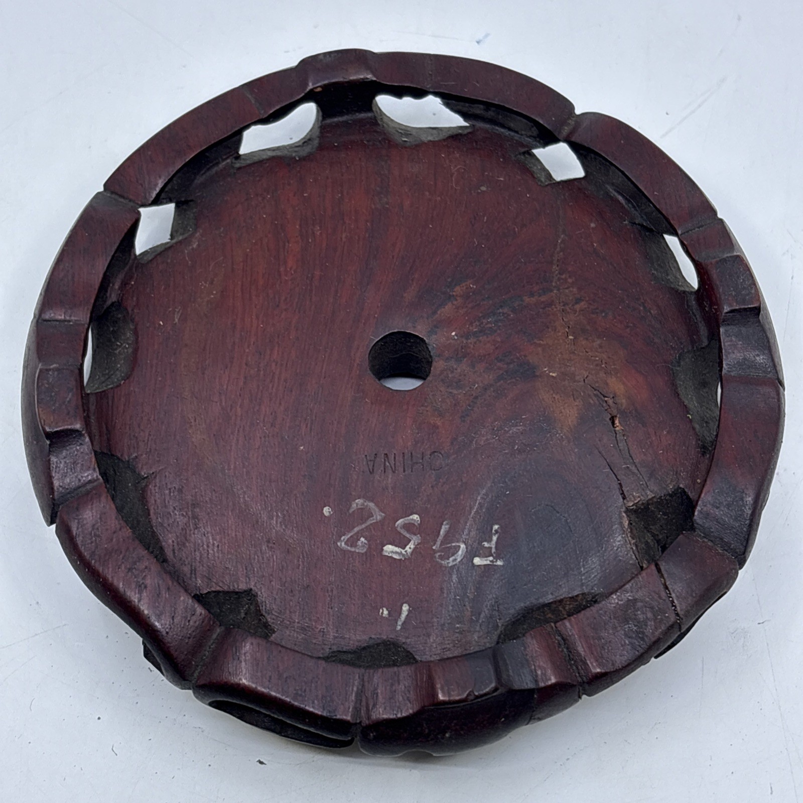 Vintage Chinese Wood Carved Display Stand Vase Plant Asian Lamp Base Round 4.25″