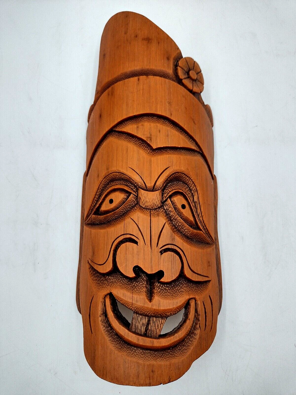 Chinese Handmade Carved Bamboo Happy Monk Face Hanging Wall Decor Fengdu China