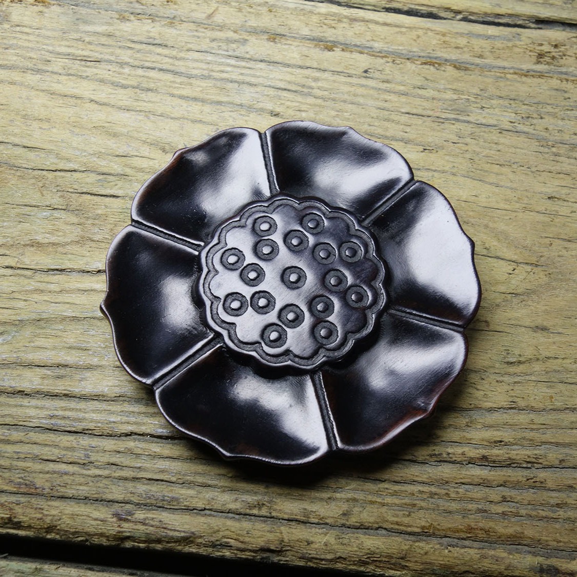 Vintage Hand Carved Sandalwood Lotus Tea Coaster Cup Mat Table Pad Decor 8.5cm