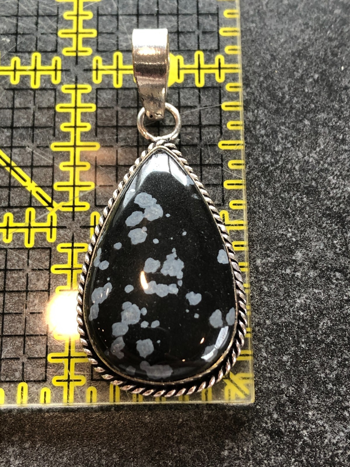 Pendant Snowflake Obsidian Teardrop Silver Tone for Jewelry Making or Crafting