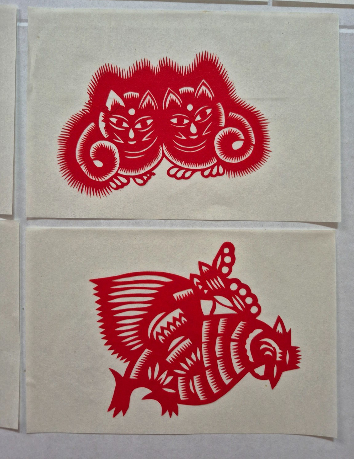 Unused Set of 10 Chinese Folk Art Paper cuts Cats, Crickets & Animal Designed