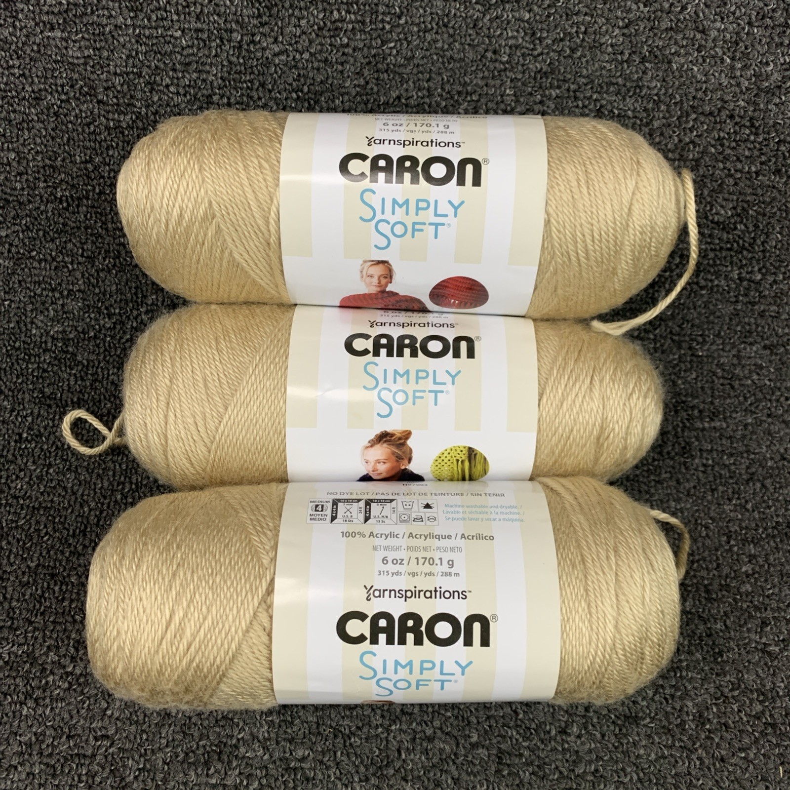 Yarnspirations Caron Simply Soft Colorway Bone Acrylic Yarn Worsted 3 Skeins