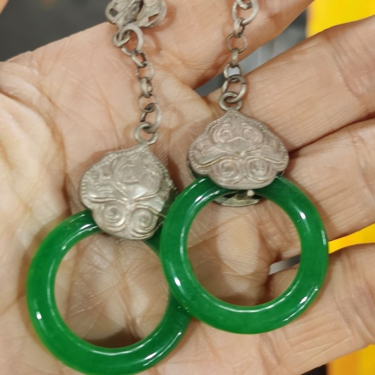 Collect Antique China Silver gemstone pendant Gem Jewelry pendant jade pendant