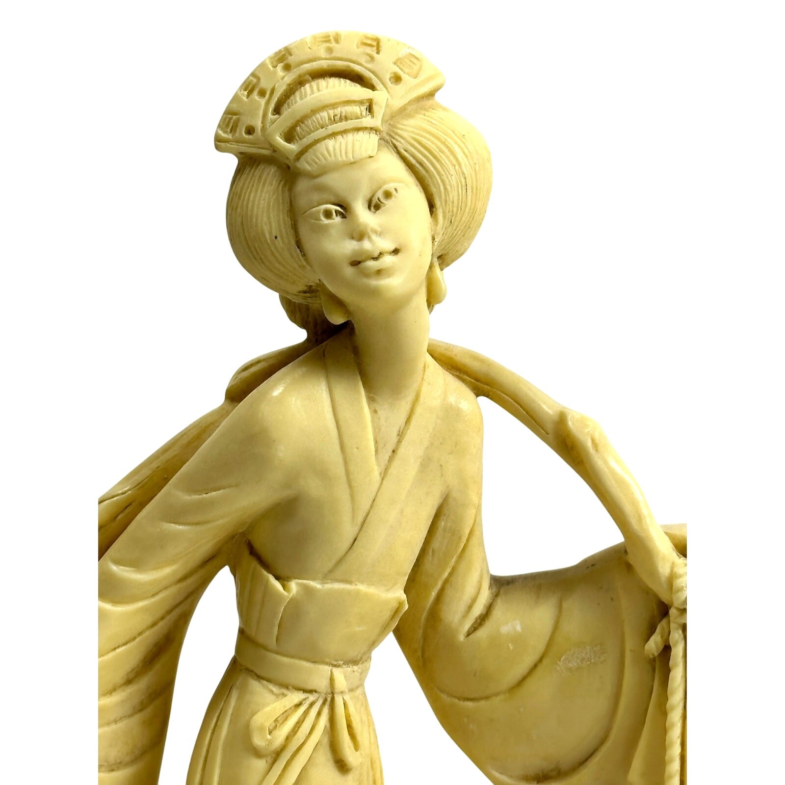 A. Santini Sculpture Mid Century Geisha Girl Alabaster Resin Figurine Signed