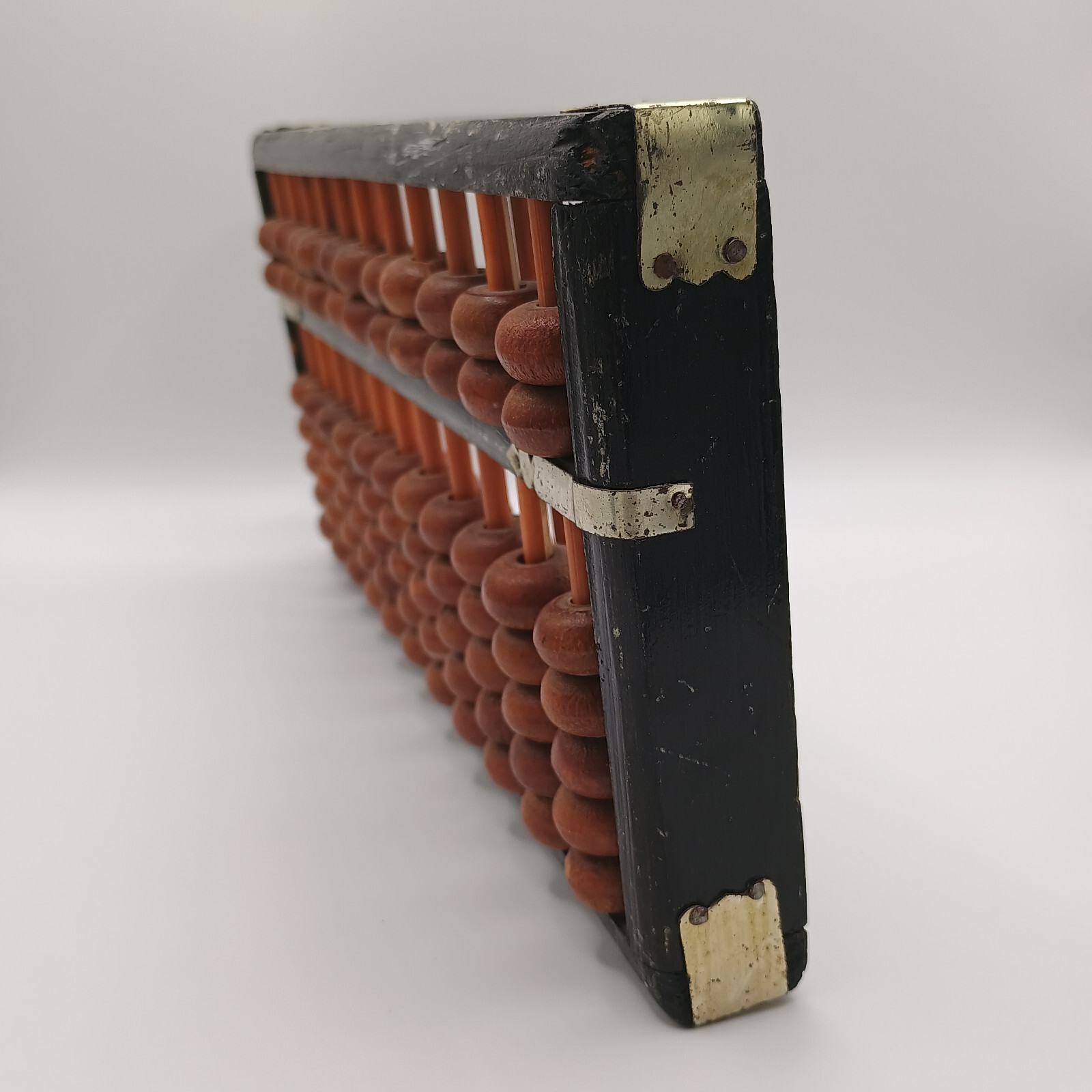 Vintage Chinese Calculator Asian Abacus Black Wood Metal Wooden Beads 10″ x 4.5″