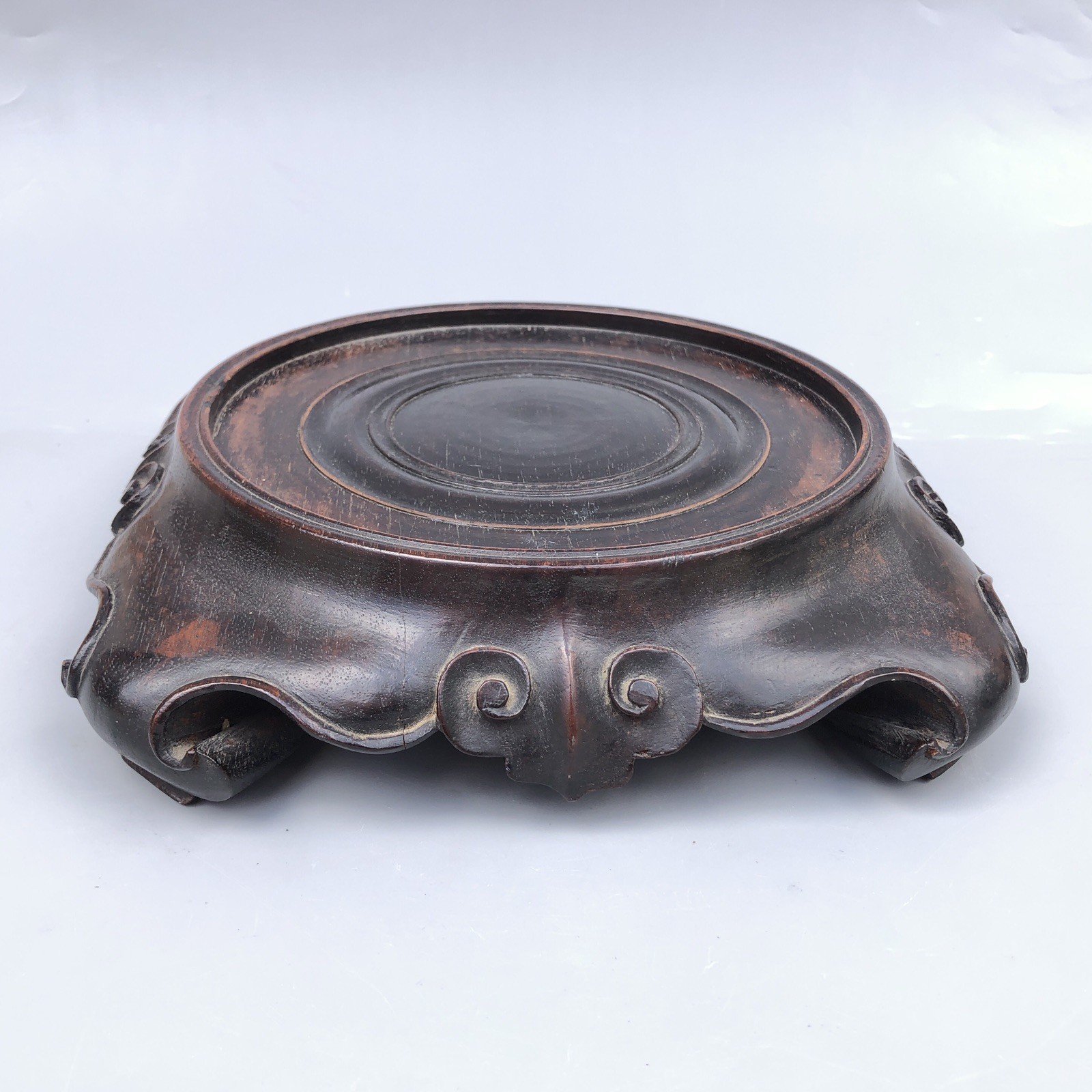 Antique Chinese Hongmu? Wood Carved Scroll Cloud Square Vase Planter Stand