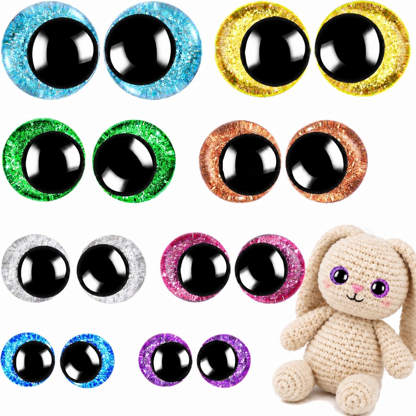 160PCS Large Safety Eyes for Amigurumi 3D Glitter Crochet Doll with Washers f…