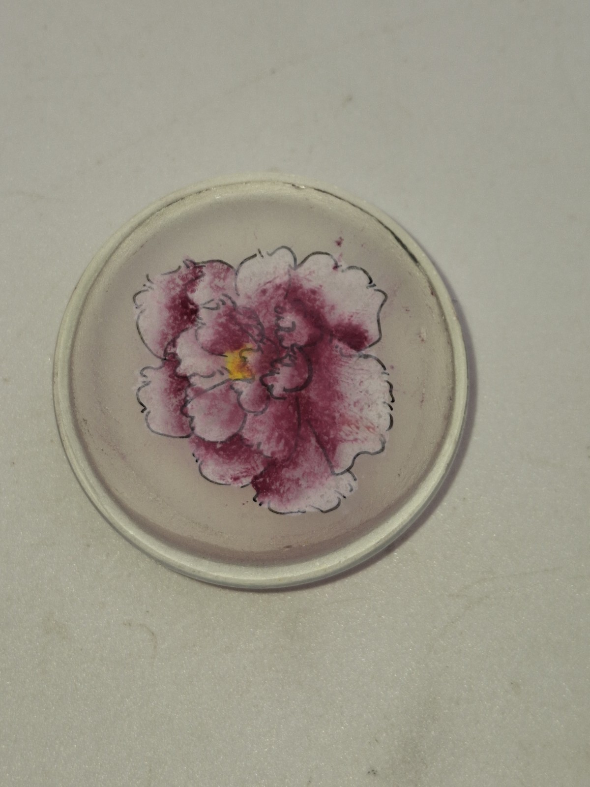Vtg Reverse Painted Floral Garden Frosted Glass Snuff Bottle w Lid