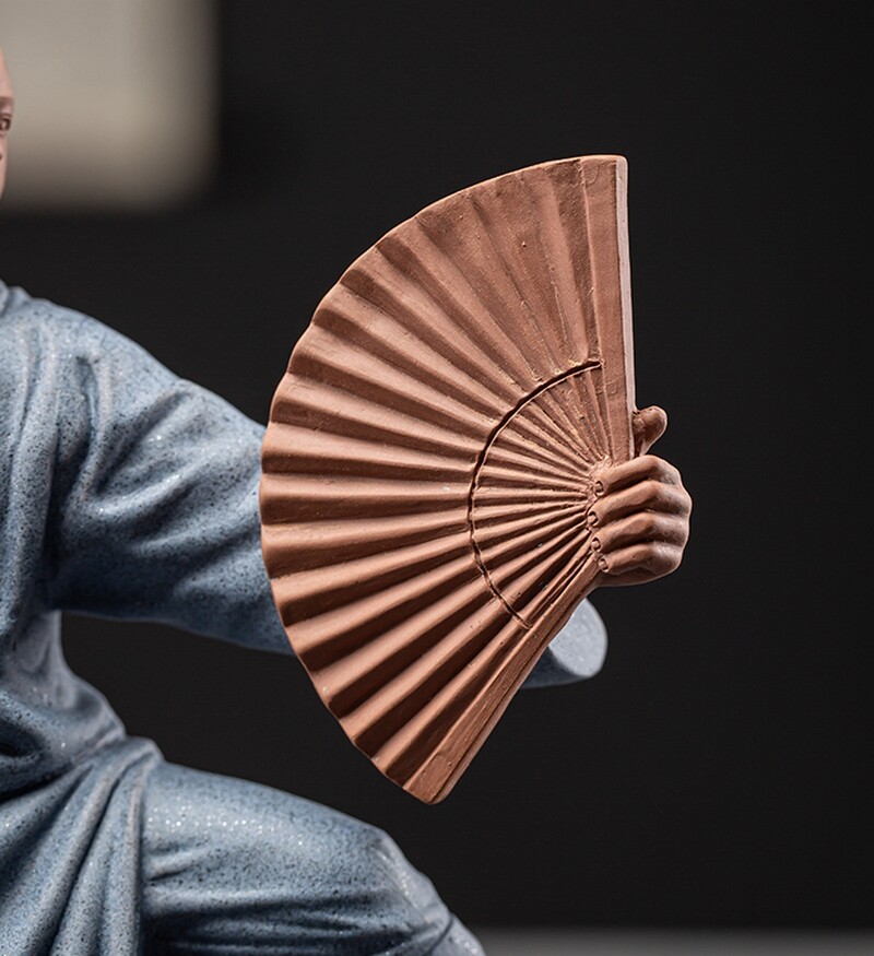 9.1″ Chinese Zen Figure Porcelain Monk Kong Fu Fan Statue Buddha Buddhism