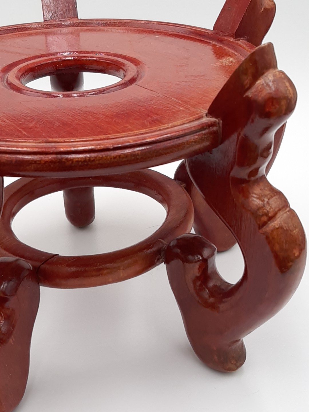 Vintage Chinese Wood Pedestal Stand For Koi Fish Pot Large 8.5in Plant Stand