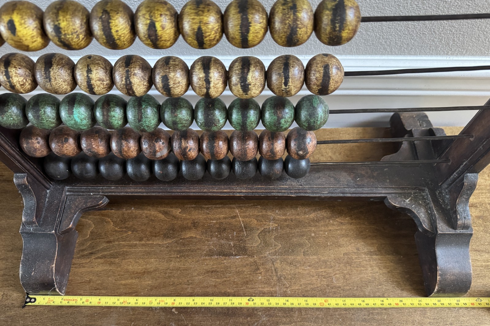 WOODEN ABACUS COUNTING TOOL FREE STANDING MULTICOLOR WOOD BEADS EDUCATIONAL