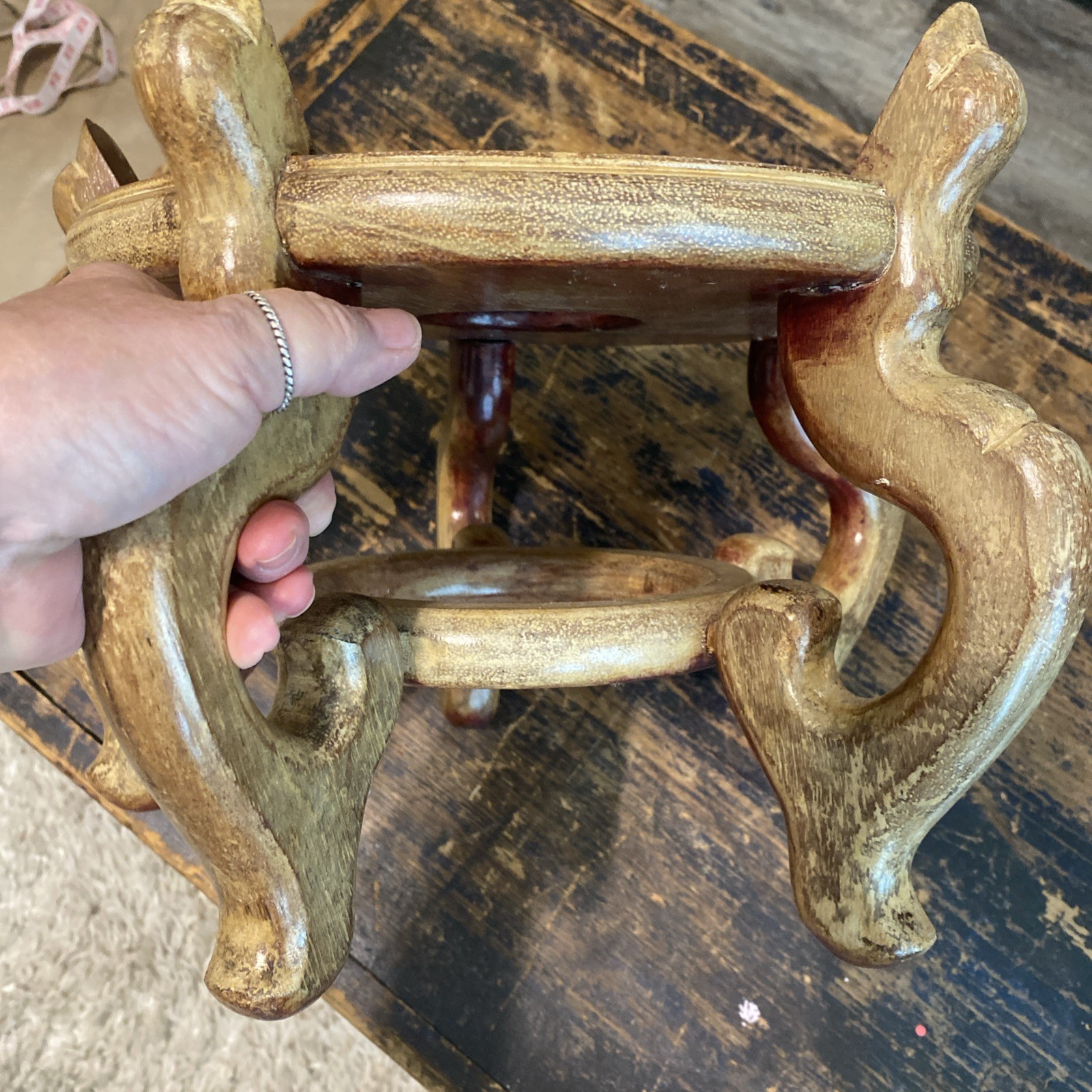 Vintage Large Wooden 5 Legged Plant/ Fish Bowl Stand Pedestal