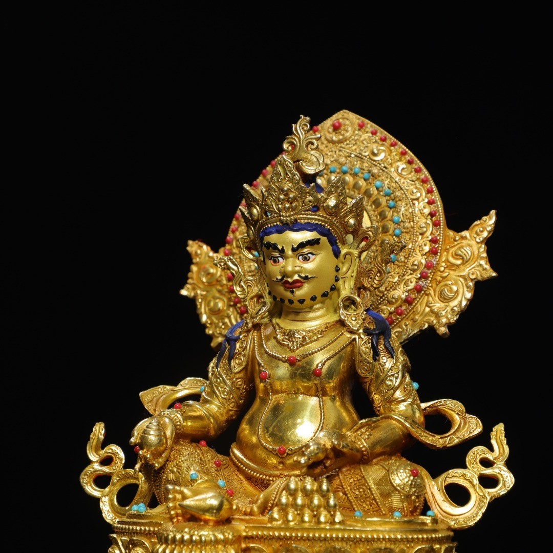 Bronze gilded painted [Yellow God of Wealth] Buddha statue