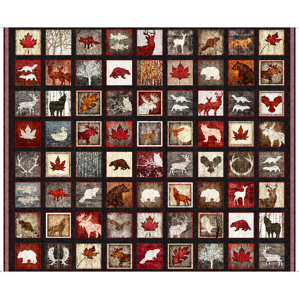 Moose Maple Leaf Fabric Great White North Canada Bear Wolf Cotton QT 36″ Panel