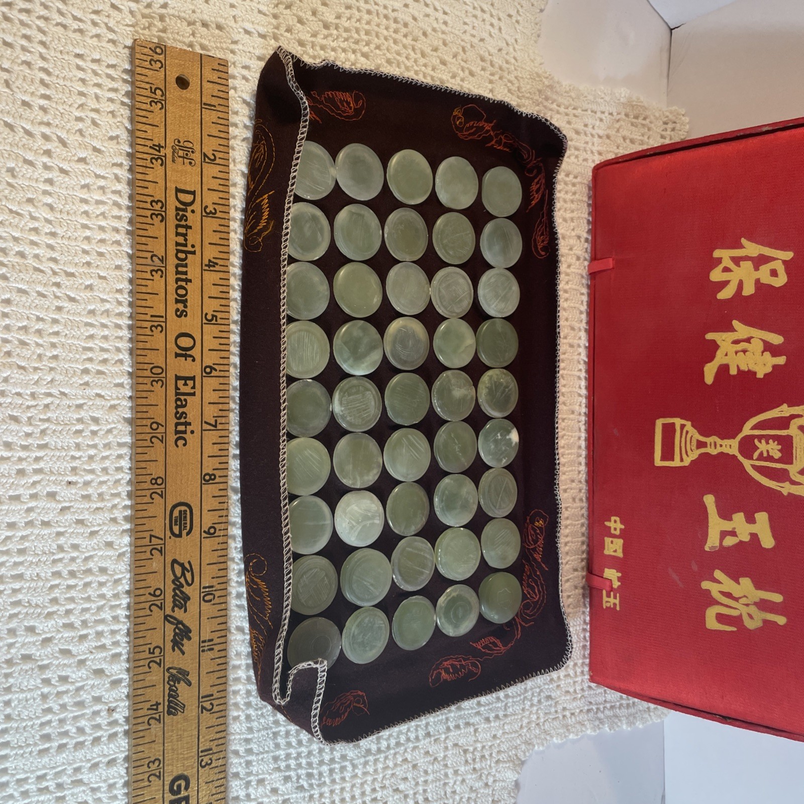 Vintage Chinese Jade Health Pillow w/ Wooden Box | Healing Neck Rest Oriental