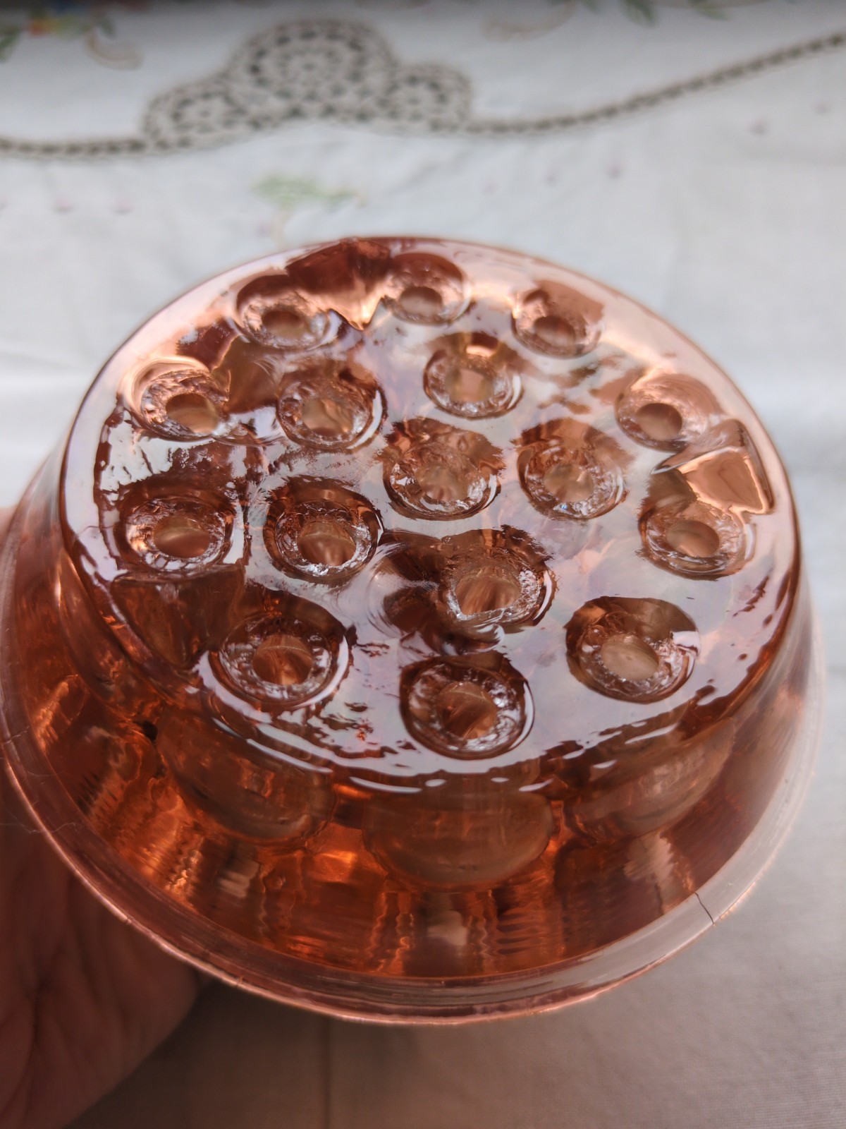 Vintage Pink Depression Glass Flower Frog Stem Holder 16 Hole