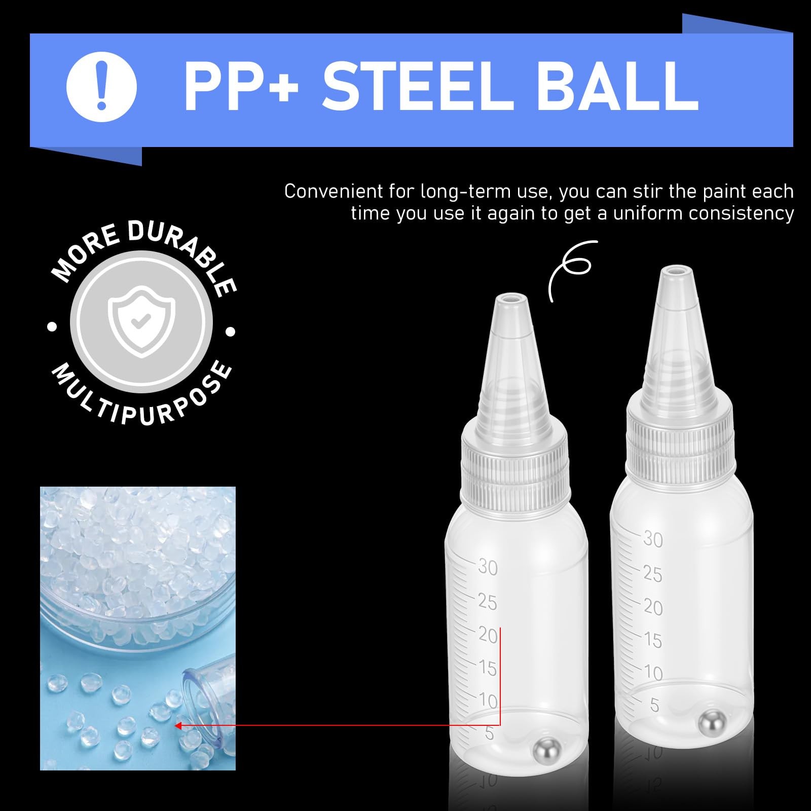 20Pcs Airbrush Paint Bottles Jars 1oz/30ml Plastic Paint Containers with Ball, R