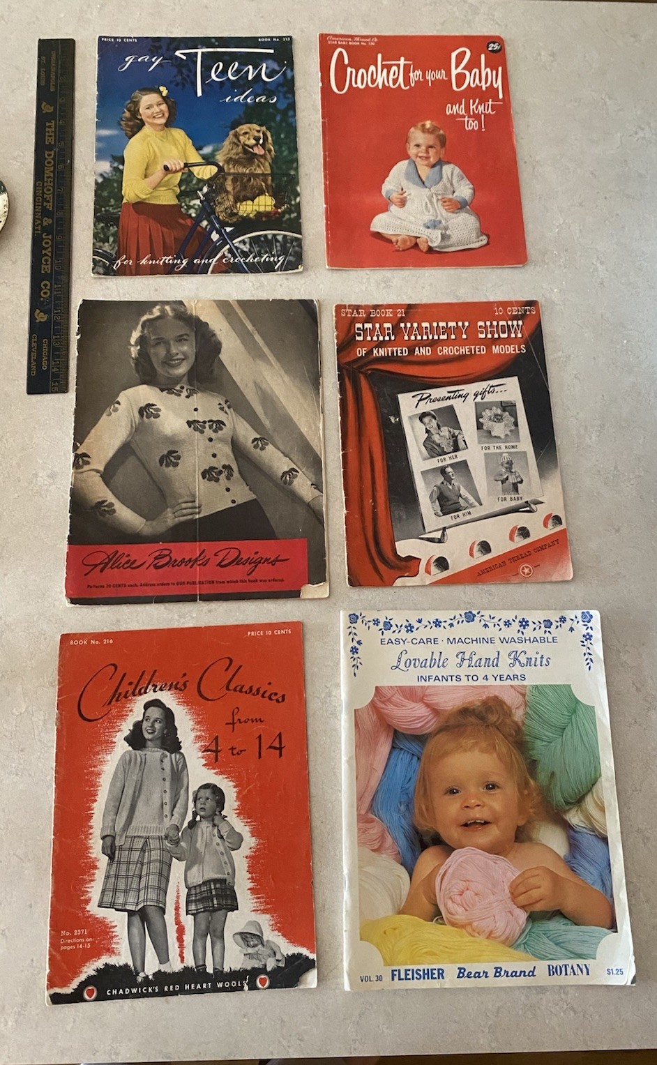 VTG Lot of 6 Fleisher Lovable Hand Knits Infants to 4 Years Knitting Patterns