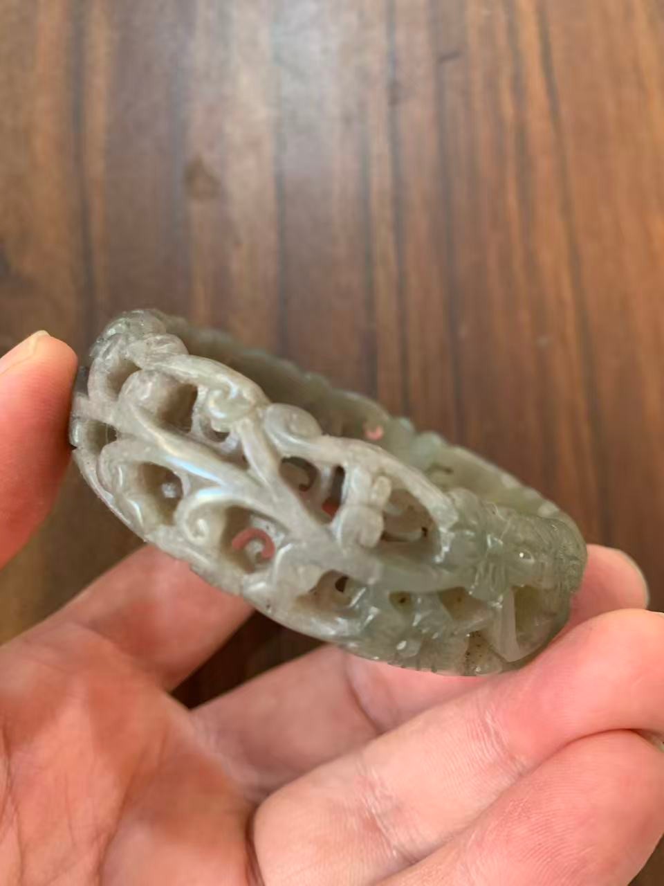 Rare Chinese Old Hetian Jade Hand Carved Hollowed-Out Bangle Bracelet