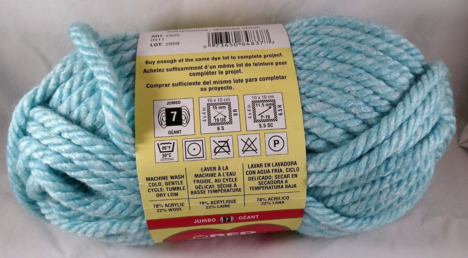Red Heart Yarn Grande Wintergreen Wool Blend Knit Crochet Craft