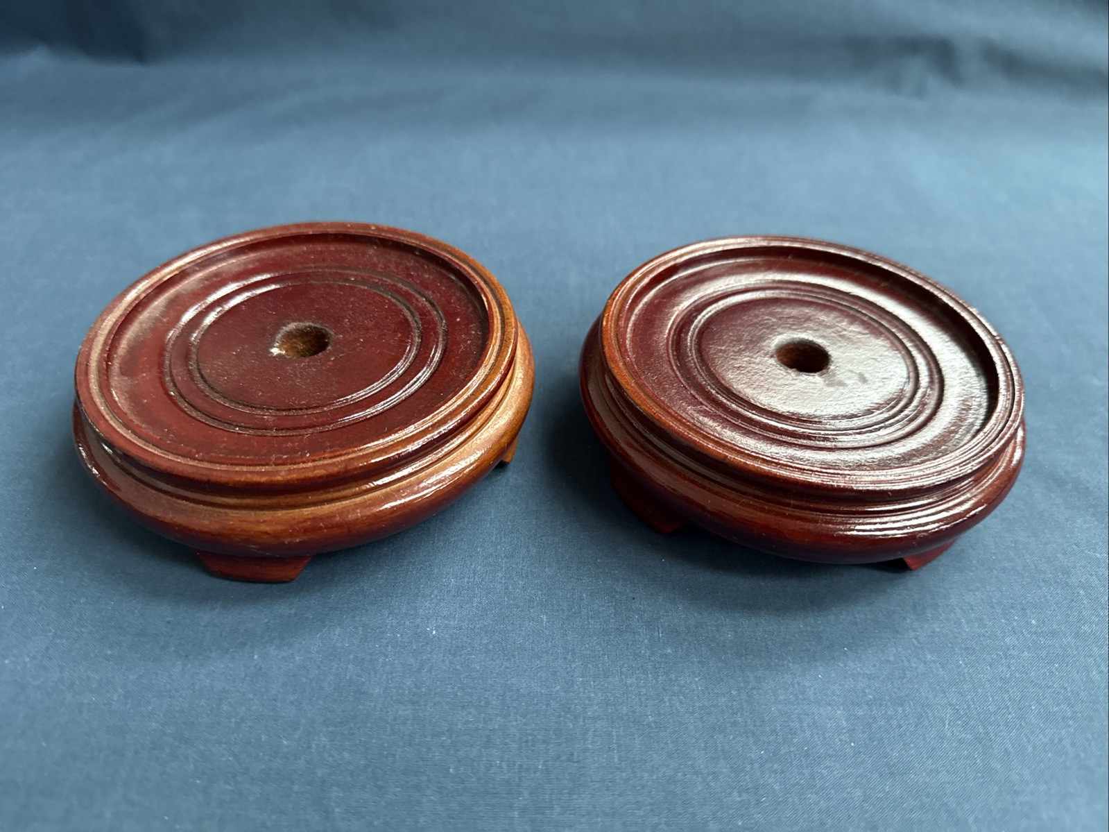 2 Chinese Wood Display Stands Vase Bowl Lamp Inset 3 1/2″