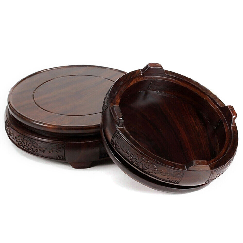 Chinese Wooden Display Stand Hand Carved Round Pedestal Bonsai Teapot Vase Base