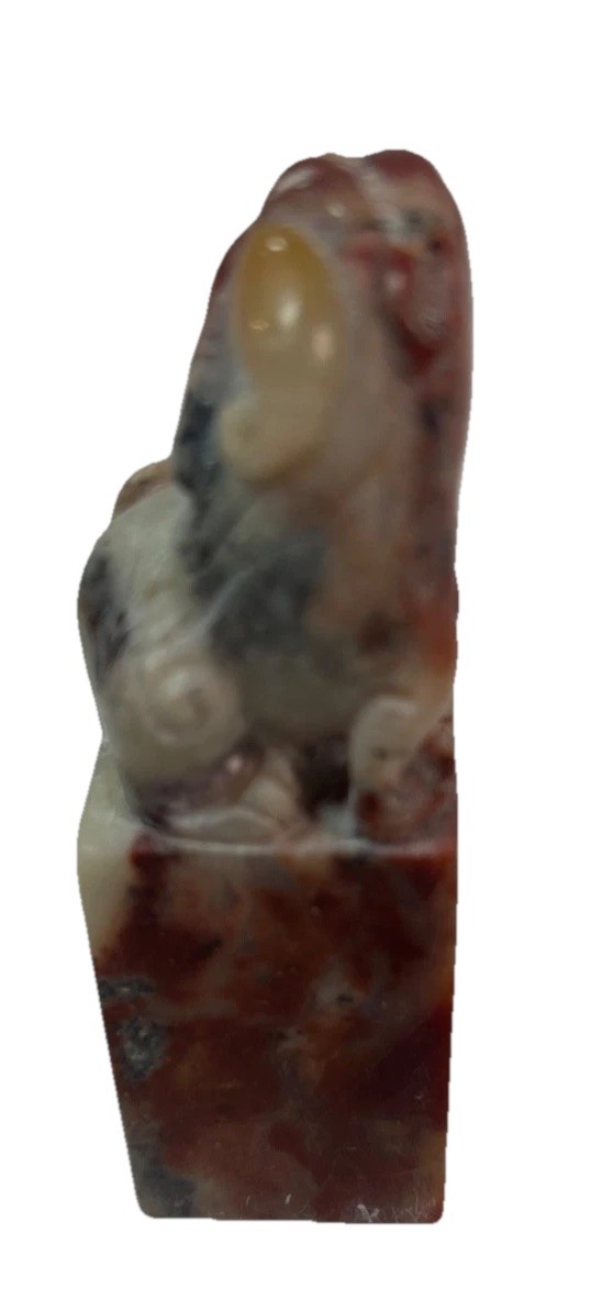 Vintage Carved Chinese Soapstone Seal Foo Dog 1.5”sq x 3.5” Tall