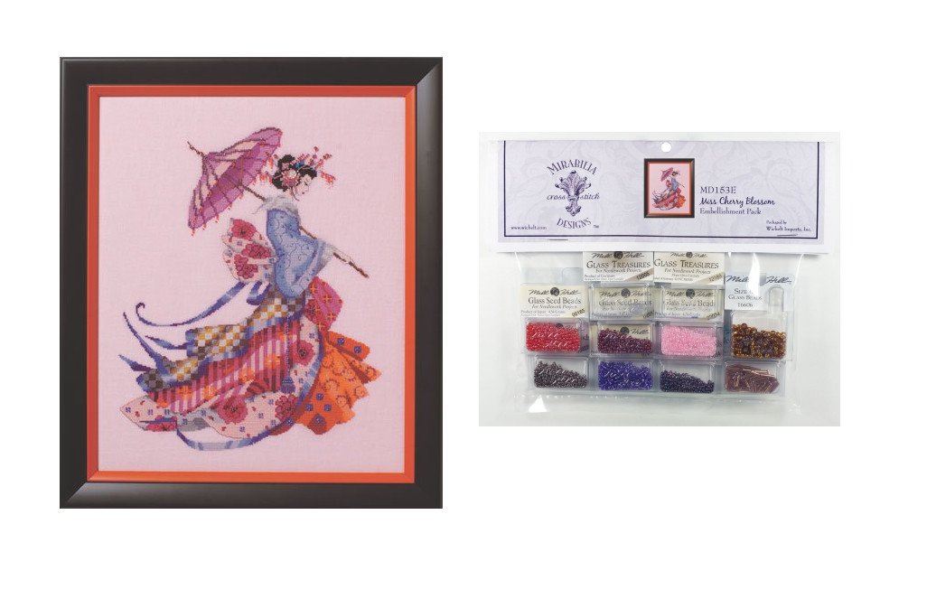 MIRABILIA Cross Stitch PATTERN & EMBELLISHMENT PACK Miss Cherry Blossom MD153
