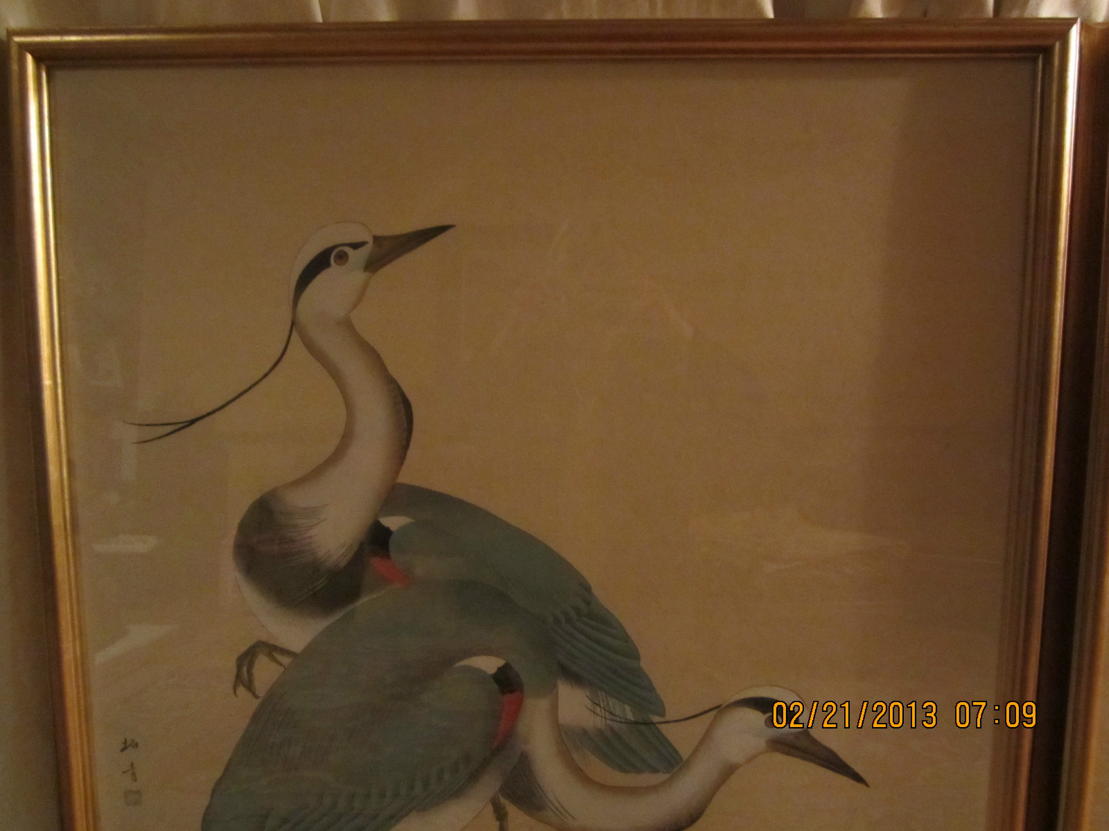 Large Asian Chinese Heron Crane Bird Art Pictures-Hand Painted Set Of 2-Stunning