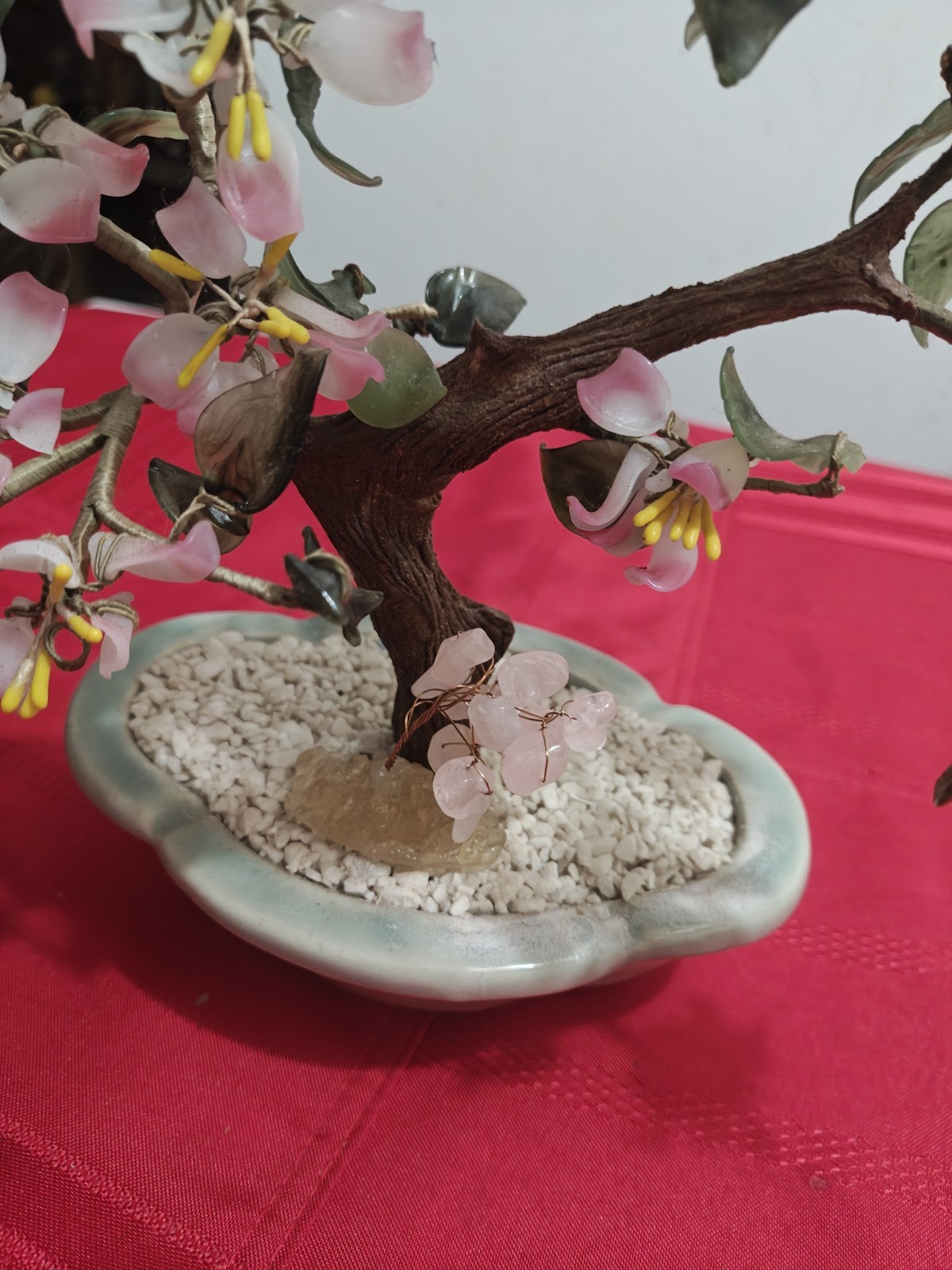Multicolor Cherry Blossom Chinese Jade And Glass Flowering Bonsai Tree