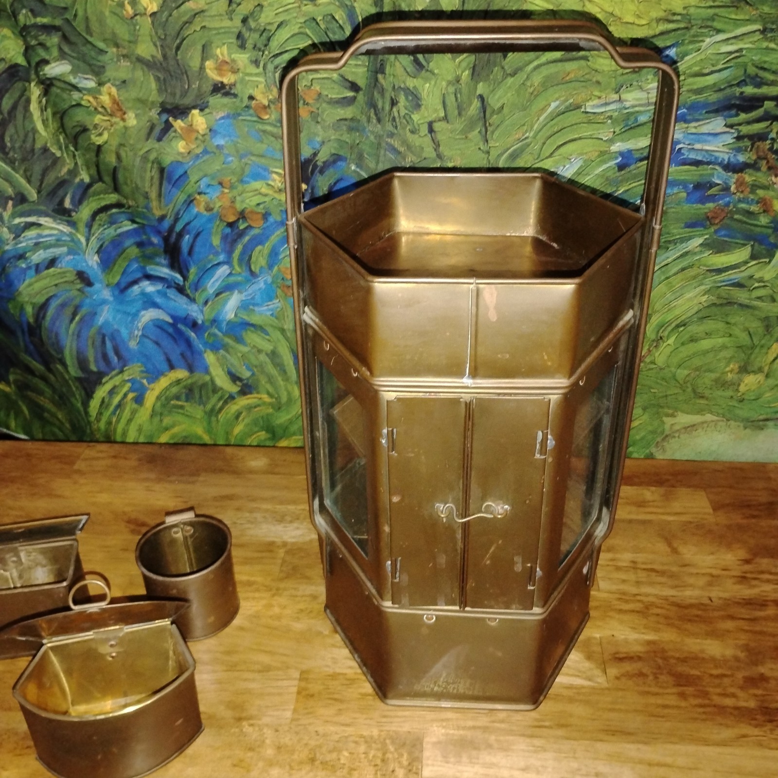 Antique Brass Chinese Noodle Cart with Accessories Street Food Vendor Stand