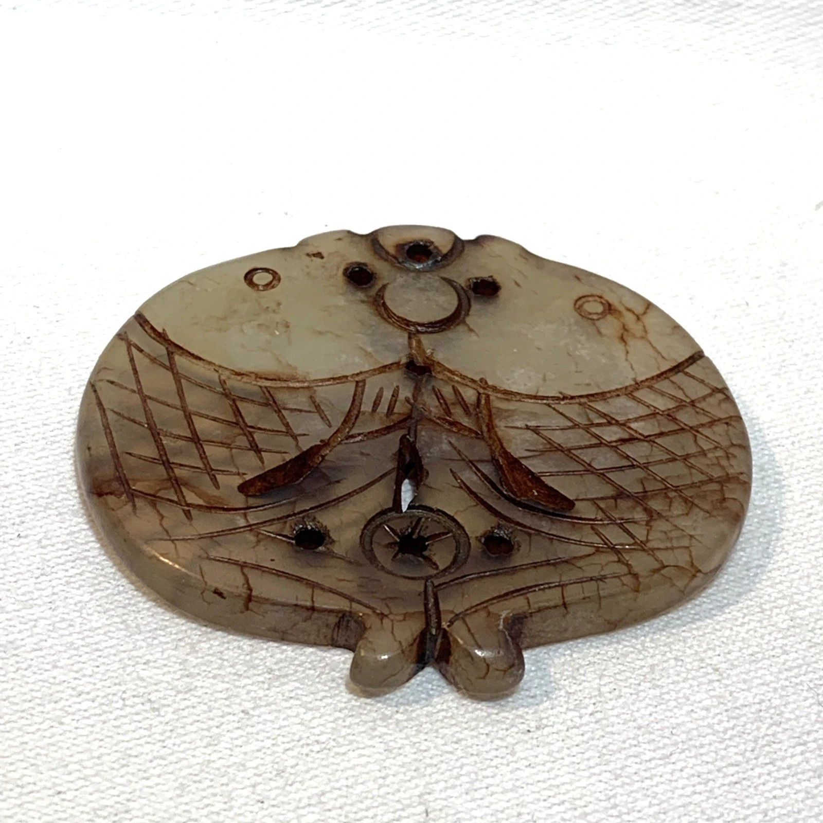 Antique Hand Carved Double Fish Chinese Nephrite Jade Pendant