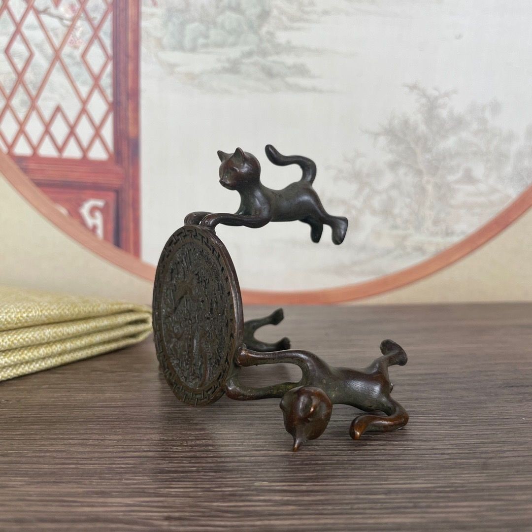 Vintage Three Cats Alloy Teapot Lid Holder Tea Set Ornament Base