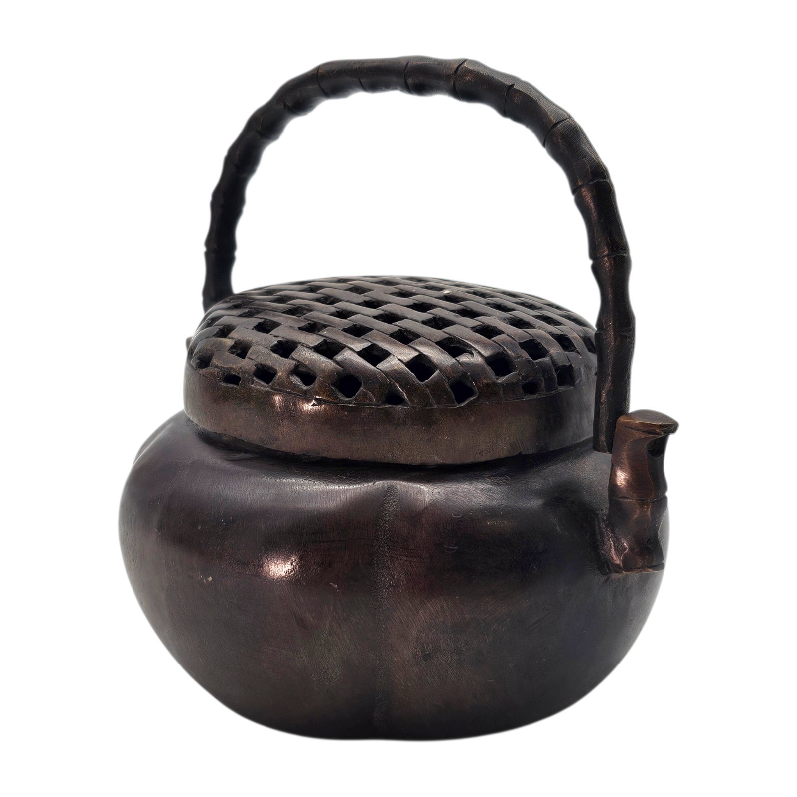 Chinese Bronze Xuande Mark Incense Burner Xianglu Hand Censer Bamboo Handle 4″