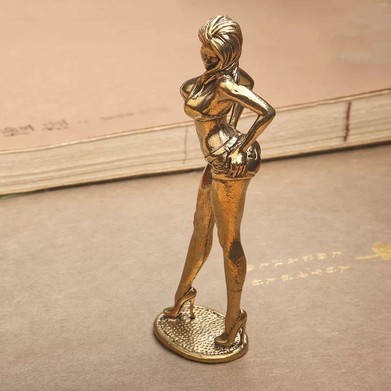 Solid Brass Female Figure Ornament Fashion Model Sculpture Desktop Copper Craft