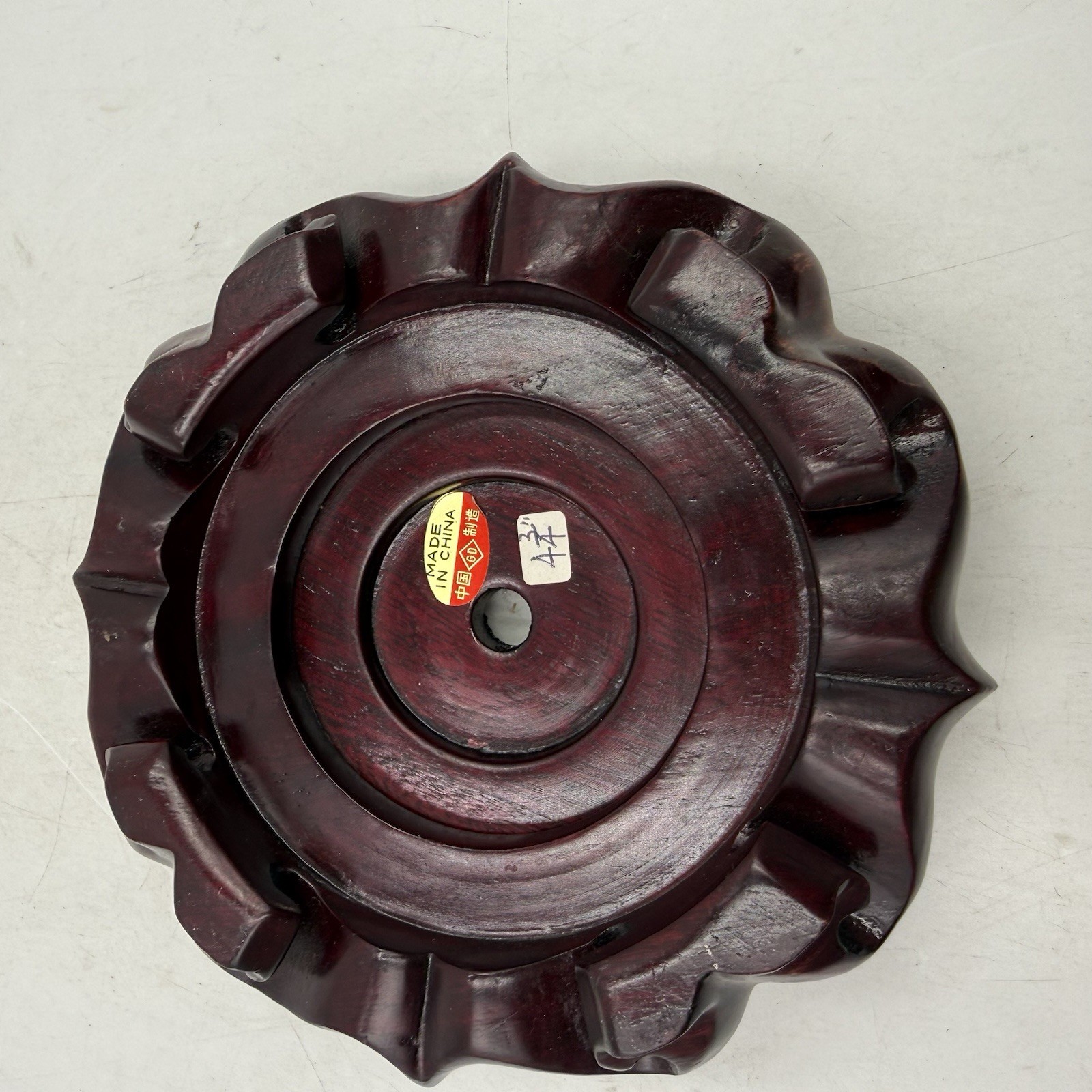 Round Pedestal Display Vase Stand Rosewood Chinese Carving Stable Wooden 4.75”